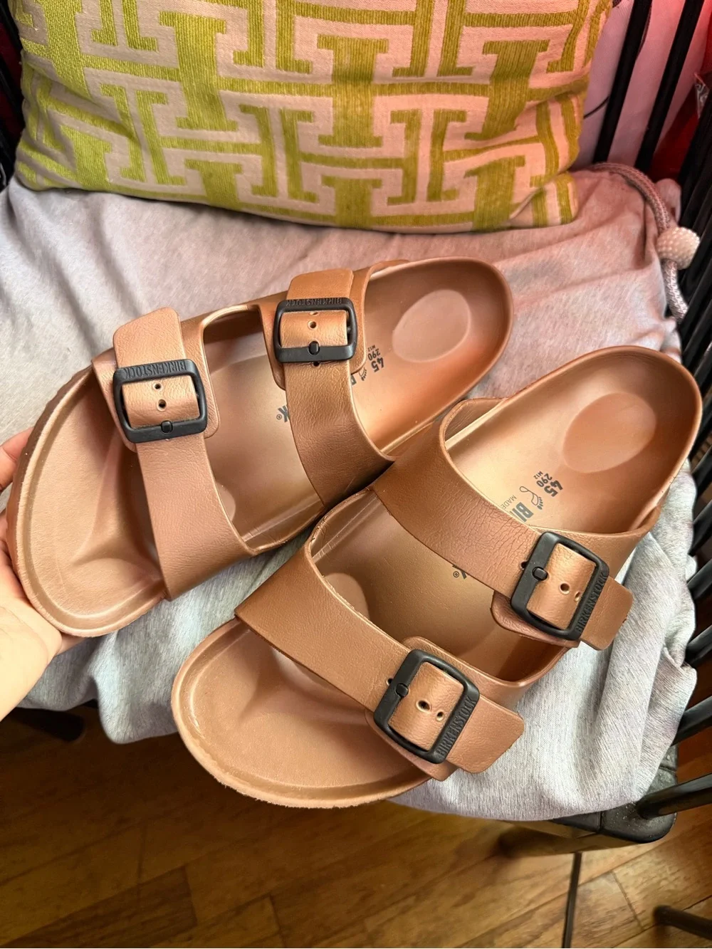 Birkenstock Two-Buckle Slide Sandals in Brown